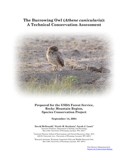 Athene Cunicularia): a Technical Conservation Assessment