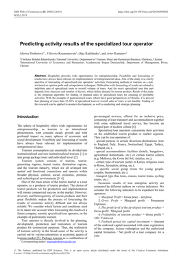 Predicting Activity Results of the Specialized Tour Operator