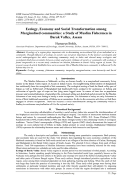 A Study of Muslim Fishermen in Barak Valley, Assam