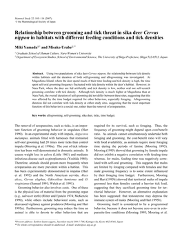 Relationship Between Grooming and Tick Threat in Sika Deer Cervus Nippon in Habitats with Different Feeding Conditions and Tick Densities