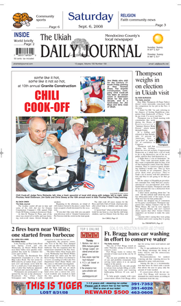 Chili Cook-Off Has Been an Annual in Ukiah Visit Event in Downtown CHILI Ukiah for the Past by ROB BURGESS Decade, and Is a the Daily Journal Fund-Raiser for the Rep