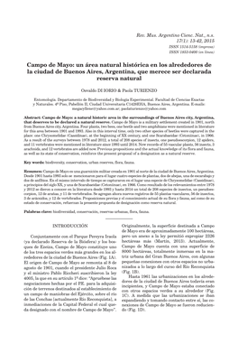 Campo De Mayo: Un Área Natural Histórica En Los Alrededores De La Ciudad De Buenos Aires, Argentina, Que Merece Ser Declarada Reserva Natural