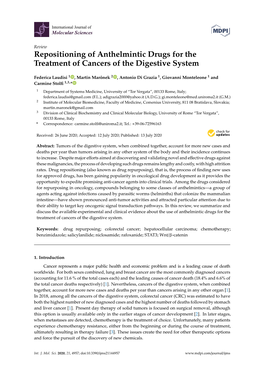 Repositioning of Anthelmintic Drugs for the Treatment of Cancers of the Digestive System