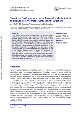Arachnida: Araneae) in the Historical and Natural Reserve ‘Martín García Island’, Argentina M.F