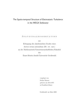 The Spatio-Temporal Structure of Electrostatic Turbulence in the WEGA Stellarator