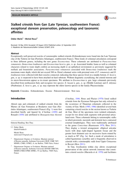 Stalked Crinoids from Gan (Late Ypresian, Southwestern France): Exceptional Stereom Preservation, Paleoecology and Taxonomic Affinities