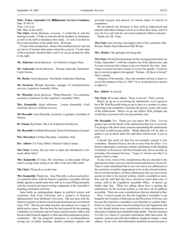 Friday, September 14, 2007Community Services Committee Provided Research and Analysis on Various Topics of Interest to Date: 07/09/14 Committees