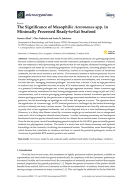 The Significance of Mesophilic Aeromonas Spp. in Minimally Processed Ready-To-Eat Seafood