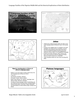 Language Families of the Nigerian Middle Belt and the Historical Implications of Their Distribution