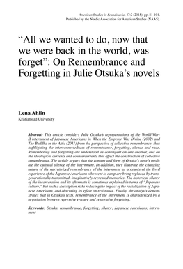 On Remembrance and Forgetting in Julie Otsuka's Novels