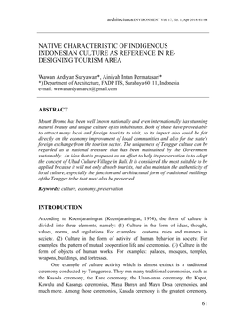 Native Characteristic of Indigenous Indonesian Culture As Reference in Re- Designing Tourism Area