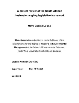 A Critical Review of the South African Freshwater Angling Legislative Framework
