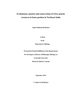 Evolutionary Genetics and Conservation of Citrus Genetic Resources in Home Gardens in Northeast India