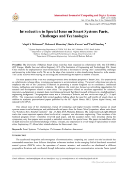 Introduction to Special Issue on Smart Systems Facts, Challenges and Technologies