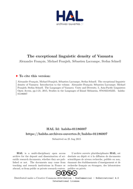 The Exceptional Linguistic Density of Vanuatu Alexandre François, Michael Franjieh, Sébastien Lacrampe, Stefan Schnell