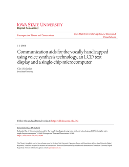 Communication Aids for the Vocally Handicapped Using Voice Synthesis Technology, an LCD Text Display and a Single-Chip Microcomputer Clas I