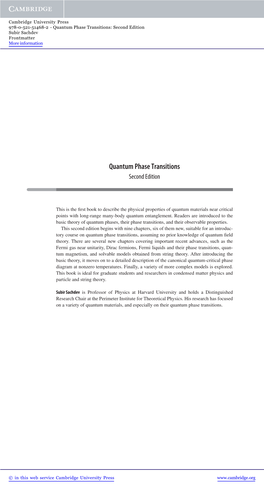 Quantum Phase Transitions: Second Edition Subir Sachdev Frontmatter More Information