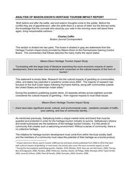 Analysis of Mason-Dixon's Heritage Tourism Impact