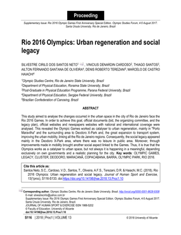 Rio 2016 Olympics: Urban Regeneration and Social Legacy