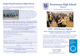 Brummana High School Bursary Donation Form Please Make Cheques Or Charity Vouchers Payable to ‘The Quaker International Educational Trust’ Or to ‘Quiet’