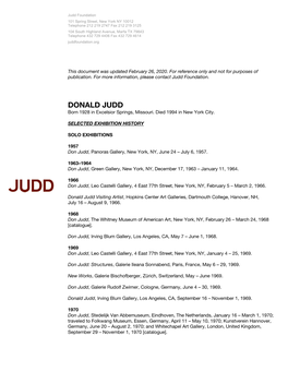 DONALD JUDD Born 1928 in Excelsior Springs, Missouri