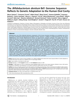 The Bifidobacterium Dentium Bd1 Genome Sequence Reflects Its Genetic Adaptation to the Human Oral Cavity