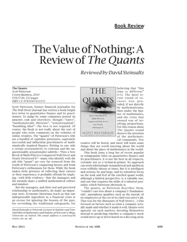 The Quants Reviewed by David Steinsaltz