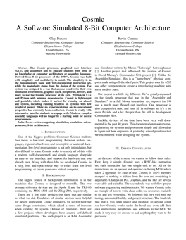 Cosmic a Software Simulated 8-Bit Computer Architecture