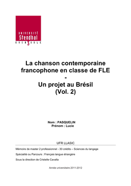 La Chanson Contemporaine Francophone En Classe De FLE - Un Projet Au Brésil