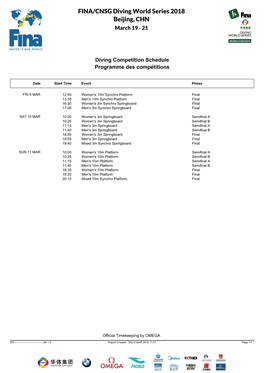 FINA/CNSG Diving World Series 2018 Beijing, CHN March 19 - 21