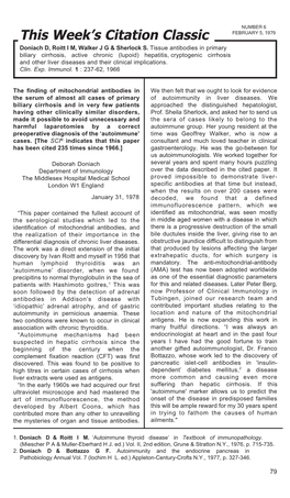 Doniach D, Roitt I M, Walker J G & Sherlock S. Tissue Antibodies In