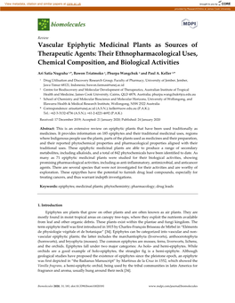 Vascular Epiphytic Medicinal Plants As Sources of Therapeutic Agents: Their Ethnopharmacological Uses, Chemical Composition, and Biological Activities