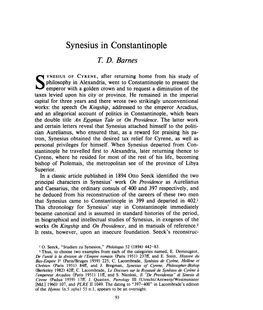 Synesius in Constantinople , Greek, Roman and Byzantine Studies, 27:1 (1986:Spring) P.93