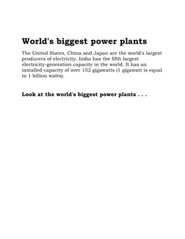 World's Biggest Power Plants