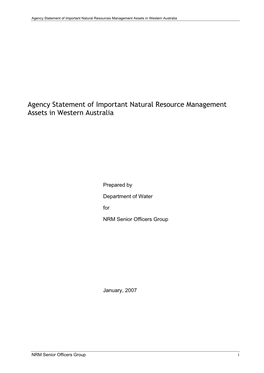 Agency Statement of Important Natural Resource Management Assets in Western Australia