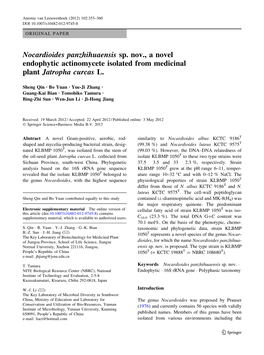 Nocardioides Panzhihuaensis Sp. Nov., a Novel Endophytic Actinomycete Isolated from Medicinal Plant Jatropha Curcas L