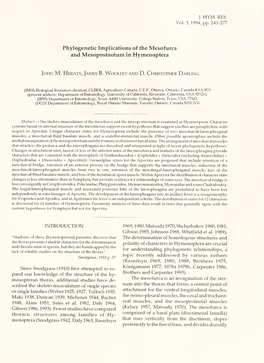 Journal of Hymenoptera Research Into Two Lateral Arms, Termed the Sternal Apophy- MATERIA! S and METHODS Ses (Snodgrass 1927, Chapman 1992, Lawrence Et Al