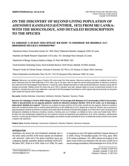 From Sri Lanka: with the Bioecology, and Detailed Redescription to the Species