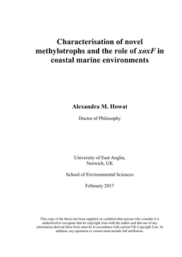 Characterisation of Novel Methylotrophs and the Role of Xoxf in Coastal Marine Environments