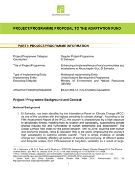 Project/Programme Proposal to the Adaptation Fund