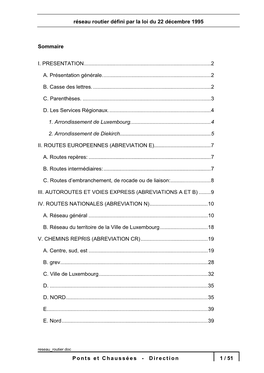 Réseau Routier Défini Par La Loi Du 22 Décembre 1995