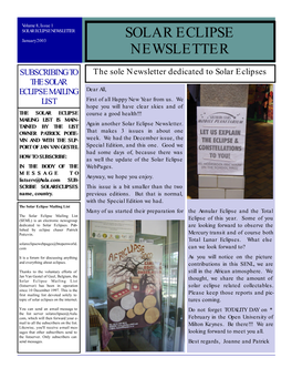 SOLAR ECLIPSE NEWSLETTER SOLAR ECLIPSE January 2003 NEWSLETTER