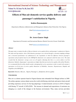 Effects of Max-Air Domestic Service Quality Delivery and Passenger's