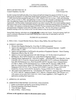 1. Minutes from Regular Meeting No. 16 on May 19, 2020 As Presented. 1. Update on Procedures and Facility Access During COVID