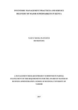 Inventory Management Practices and Service Delivery of Major Supermarkets in Kenya