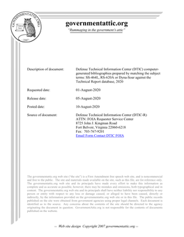 DTIC) Computer- Generated Bibliographies Prepared by Matching the Subject Terms: SS-464L, RS-620A Or Dyna-Soar Against the Technical Report Database, 2020