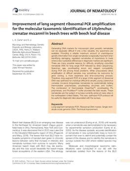 JOURNAL of NEMATOLOGY Improvement of Long Segment Ribosomal PCR Amplification for the Molecular Taxonomic Identification of Lity