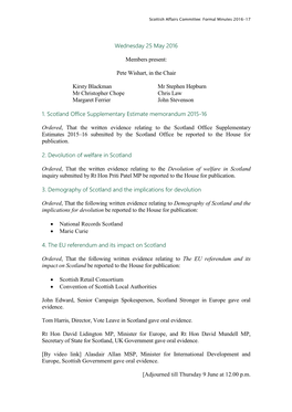 Scottish Affairs Committee Formal Minutes 2016–17