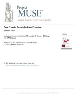 Ezra Pound's Cantos De Luxe Preamble