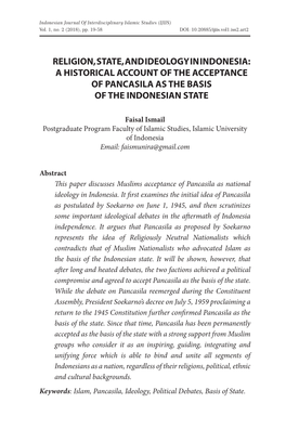 Religion, State, and Ideology in Indonesia: a Historical Account of the Acceptance of Pancasila As the Basis of the Indonesian State